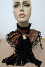 Steampunk Collar with Lace Jabot Brown With Black Lace