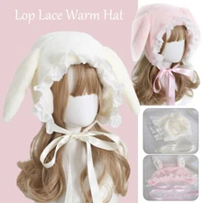 Japanese Sweet Loppy Eared Rabbit Cap Lace Lolita Earmuffs Cap Joker Fluffy Hats
