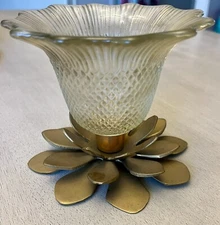 Vintage Solid Brass Floral Lotus Candleholder