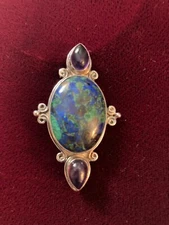 SAJEN .925 Sterling Silver Amethyst and Azurite Brooch Pin or Pendant