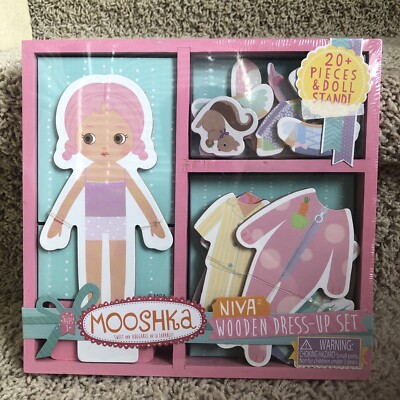 NEW Mooshka Niva Wooden Dress-Up Set 20+ pieces & Doll Stand Mix & Match Fun