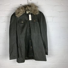 Maeve By Anthropologie Faux Leather Green Smart Coat With Fur Collar Uk8 Rrp£140