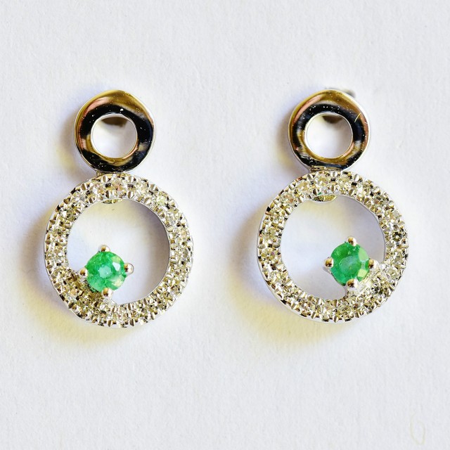 Natural Emerald Earrings 40 Genuine Diamonds 9k White Gold Studs Natural Emerald Earrings 40 Genuine Diamonds 9k White Gold Studs Gift Boxed New