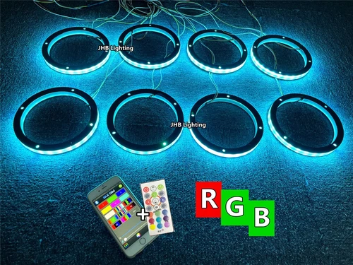 JHB 8PCS 12" Remote APP RGB Color LED Car Subwoofers Audio Speaker Rings Lights