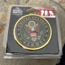 Mitchell Proffitt United States Army Crest Round AC-03 Gold Auto Emblem 3.15 In