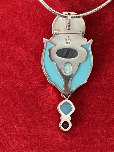 Sajen Boue Sterling Silver Multi Stone Dolphin Brooch/ Pendant Necklace - Picture 14 of 19