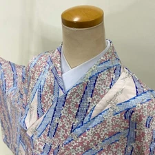 Japanese Kimono Komon for summer cool hitoe  Polyester Free Shipping M size 3913