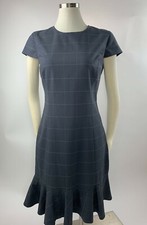Banana Republic Gray Windowpane Plaid Flounce Hem Sheath Dress Wool 6 Lovely