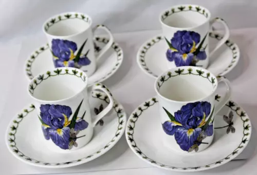 Queen's China Porcelain - Blue Iris Dragonfly - Lot 4 Mug/Saucer Sets