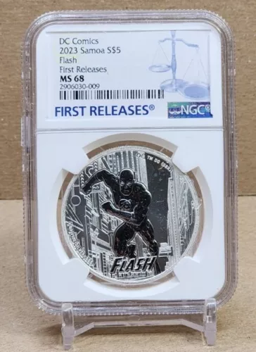 2023 SAMOA $5 DC COMICS JUSTICE LEAGUE - FLASH - NGC MS66 FR - .999 SILVER COIN
