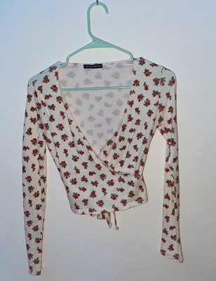 red long sleeve wrap top