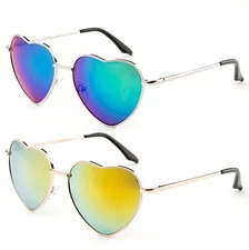 Two Pairs Sunglasses Heart Shaped Aviator Twin Pack Mens Womens Party UV 100%