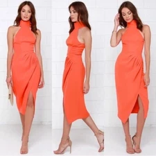 C/MEO Kiss Land midi dress red orange sleeveless high neck excellent Size XS