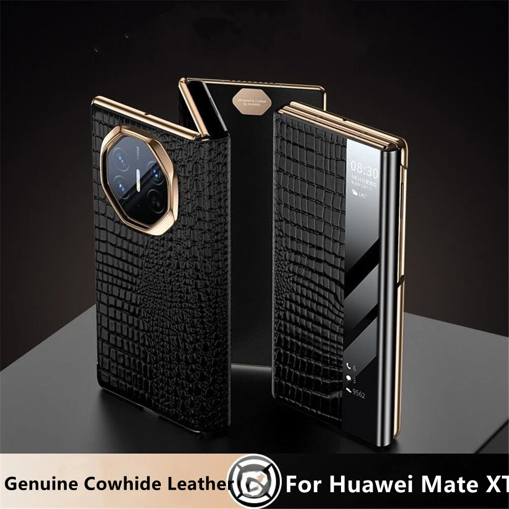 Genuine Cowhide Leather Crocodile Flip Case For Huawei Mate XT Business Cover - Picture 3 of 13