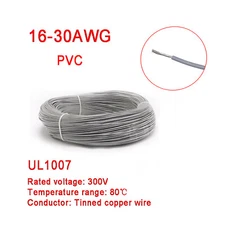 Gray 16AWG to 30AWG PVC Electronic Wire Cable, Tinned Copper Stranded Wiring
