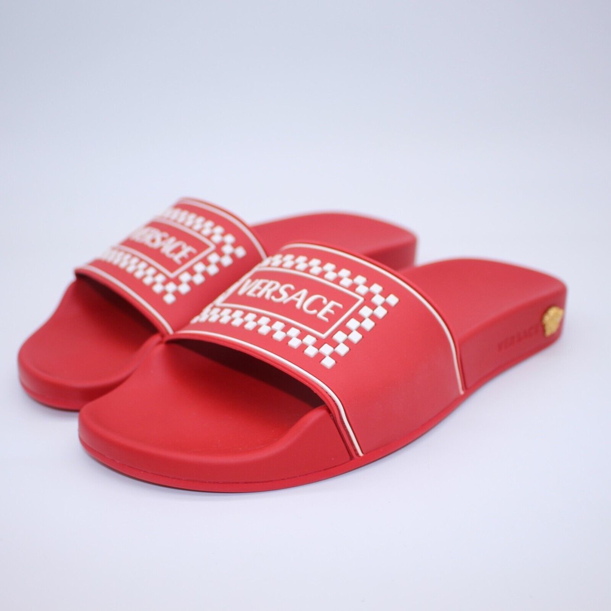 VERSACE Medusa Rubber Pool Slides Red Gold Women Size 36.5  display picture 2