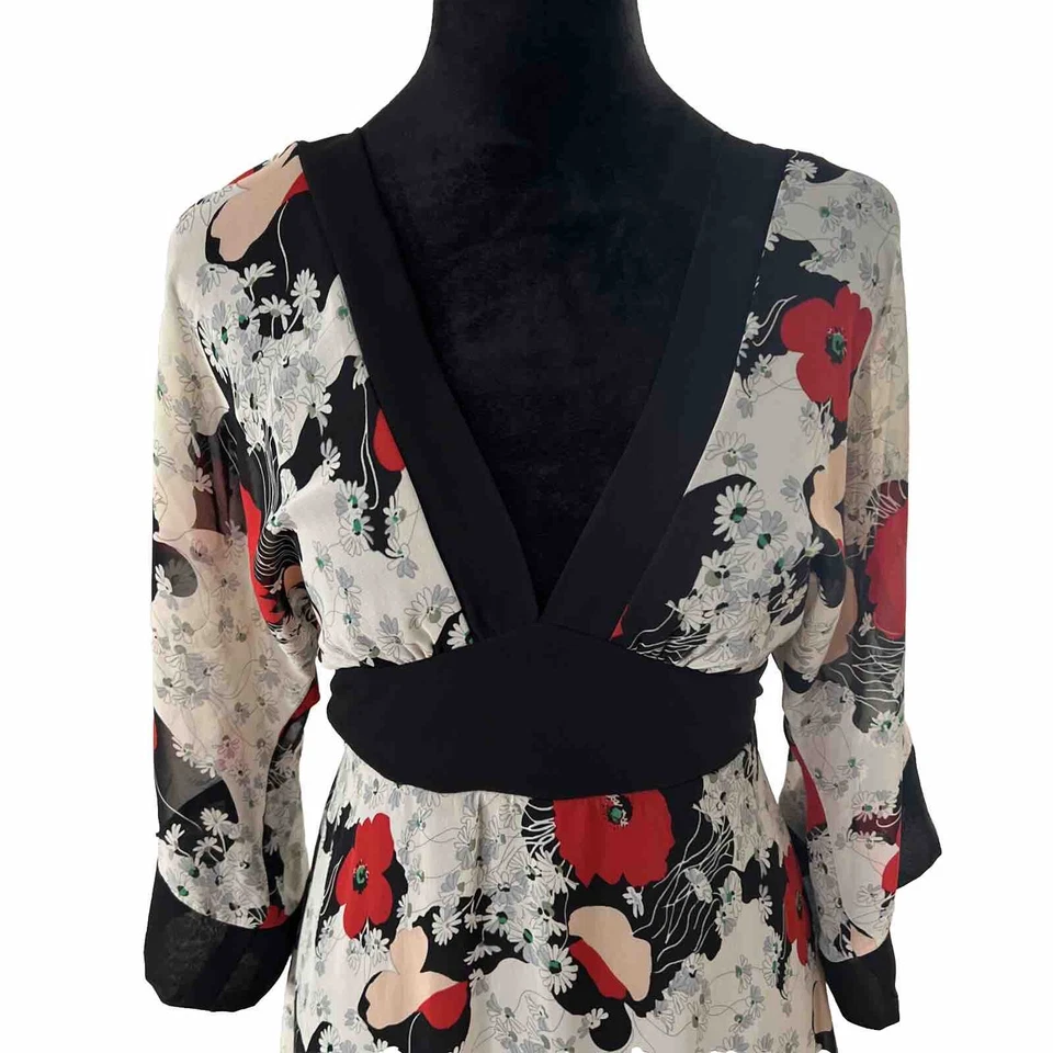 Vestido quimono floral transparente vintage tamanho M cinto gravata acabamento alface preta anos 90 Y2k - Imagem 4 de 4