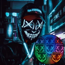 Halloween Clubbing Light Up LED Mask Costume Rave Cosplay Party Purge 3 Modes