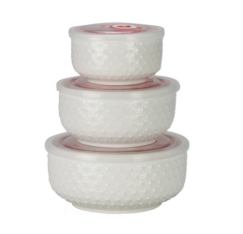 Contenedor de almacenamiento de alimentos apilable de cerámica para microondas con tapa ventilada de aire 3 piezas - Imagen 9 de 24