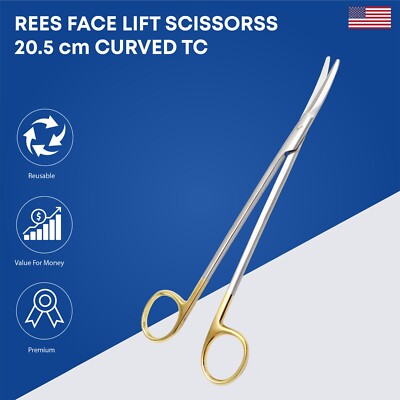 REES Face Lift Scissors 20.5cm Curved T/C Tip Premium Surgical Instruments