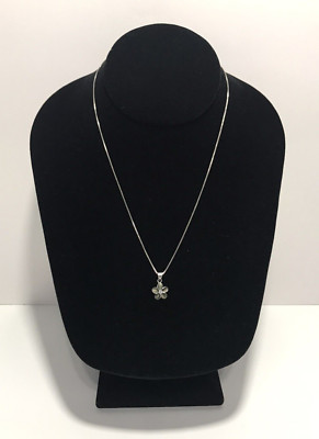 Sterling Silver Box Link Chain Necklace AGI Italy with Flower Pendant