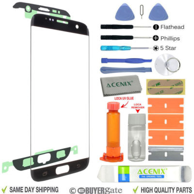 For Samsung Galaxy S7 Edge G935 -Black- Front Screen Glass Lens Replacement Kit