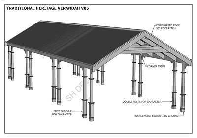TRADITIONAL HERITAGE CARPORT / VERANDAH - V05 - Full Building Plans