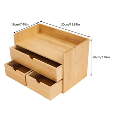 Raw Wood Color Tabletop Storage Box Bamboo Desk Organizer 3 Drawers Home Office