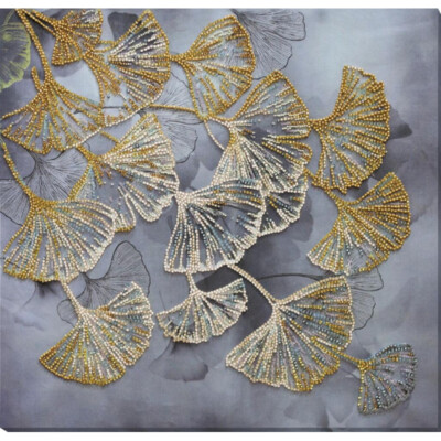Bead Embroidery Kit Ginkgo biloba Beaded stitching Beadwork DIY Abris Art