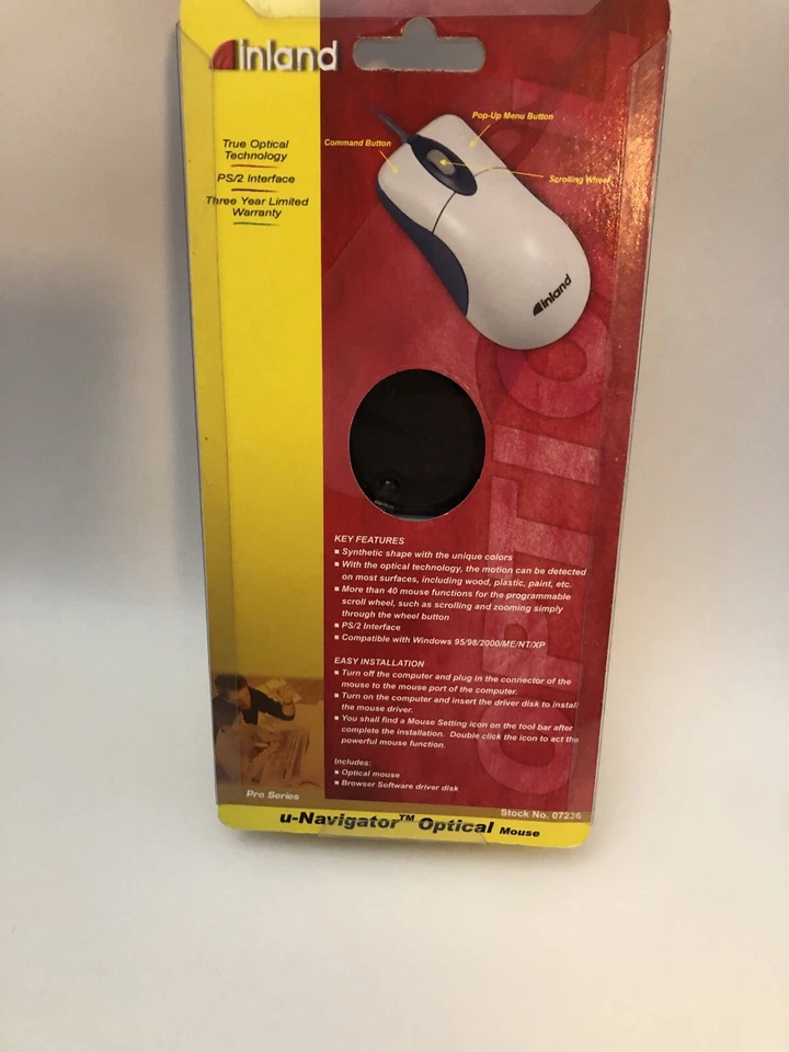 Vintage Inland U-Navigate #7236 PS/2 Interface Programmable Wired Optical Mouse - Image 2 of 4