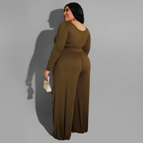 Fashion Women Long Sleeve Crop Top Pants Outfits Casual Suit Tracksuit Plus Size - Picture 26 of 34
