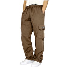 Men's Faux Fleece Lined Cargo Sweatpant Open Bottom Straight Leg Casual Trousers