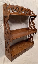 Antique Oak Pierce Cut Three-tier Shelf with drawers