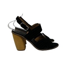 Joie Aforleen Sandals Size 8.5 Black Suede Leather Slingback Chunky Wooden Heel