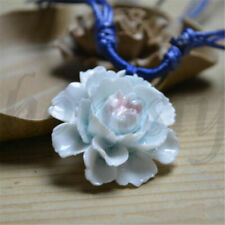 Lotus Chinese National Blossom Flower Necklace Sweater Chain Ceramic Jewelry 
