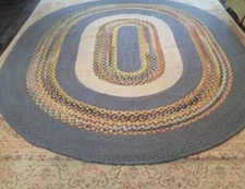 Vintage Large Oval Braided Multi- Colored Wool Rug  90" X 130" 7'.5" X 10' 8" 