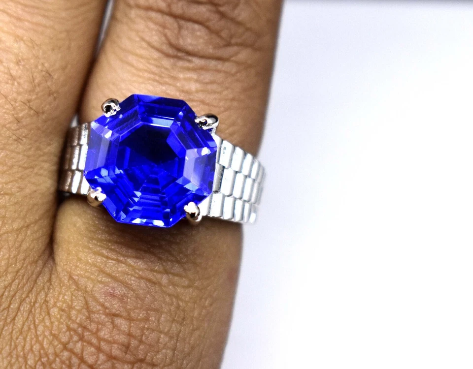 Anello da uomo in argento sterling 925 tanzanite blu 8 ct + pietra nascita... - Immagine 2 di 4