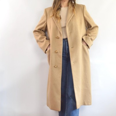 lux camel tan long wool/cashmere blend overcoat