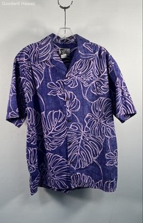 Y Not Hawaii Men's Purple Pink Monstera Leaf Vintage 90s Aloha Shirt Sz L