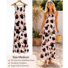 Paper Heart Cow Print Midi Dress Size Medium 52.5” Length Sleeveless