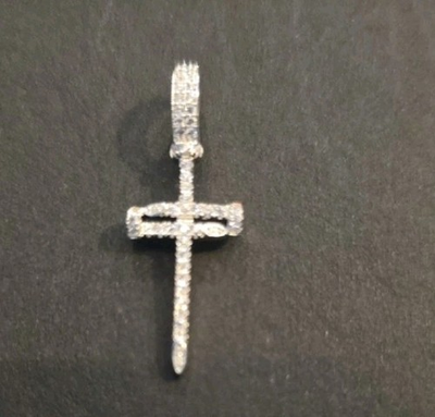 #ad GLD Iced Micro Nail Cross Pendant White Gold Plated $47.00