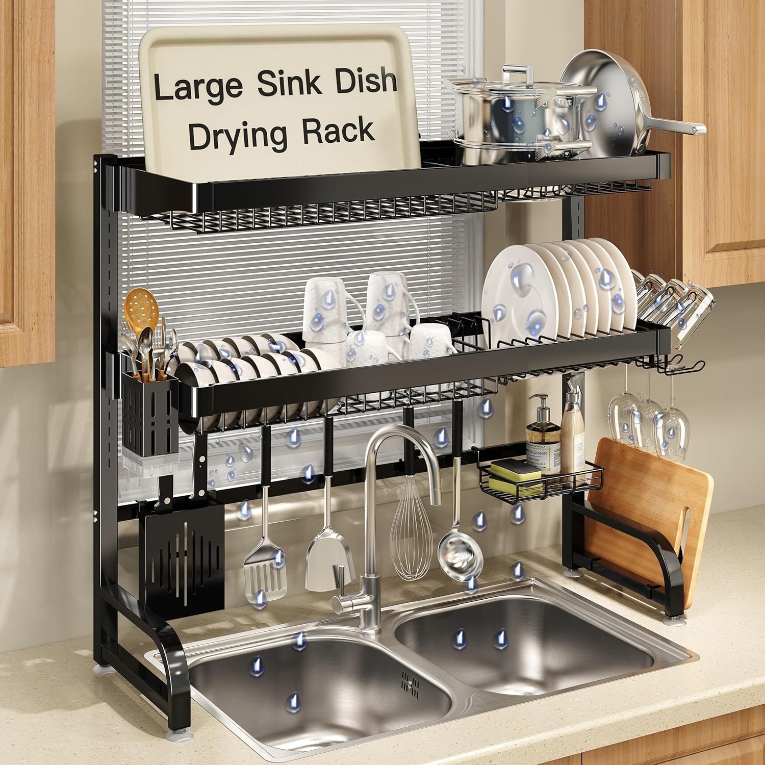 3 Tier Extra Large Stainless Steel Expandable Over The Sink Dish Drainer Drying