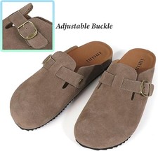 Unisex Suede Clogs Genuine Leather Mules Cork Footbed Sandals with Arch Support