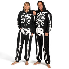 Skeleton Costume Women Hooded Zipper Pajama Jumpsuit Halloween Cosplay Party