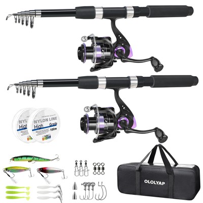 Fishing Pole Combo 6.89ft/2.1m 2PCS Telescopic Fishing Rod and Aluminum Reel ...
