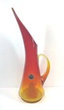 Vtg Kanawha Amberina 14 IN Crackle Glass Pitcher Stretch Swung Vase