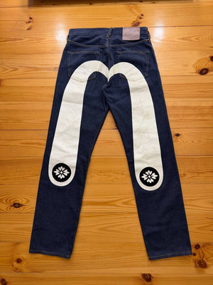 EVISU No.1 Special Selvedge Raw Denim Jeans 29x34 White Seagull Rare Japan