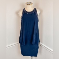 BETSY & ADAM Sleeveless Navy Sequin Evening Dress | Size 10 | Wedding Cocktail