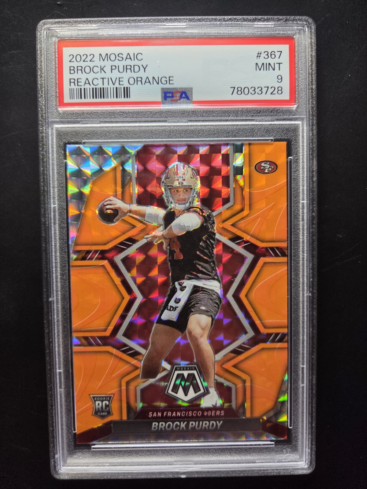 2022 Panini Mosaic Brock Purdy #367 Reactive Orange (RC) PSA 9