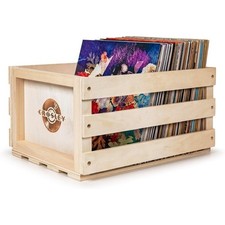 Record Storage Crate Holds up to 75 Albums Portable Organizer Natural New